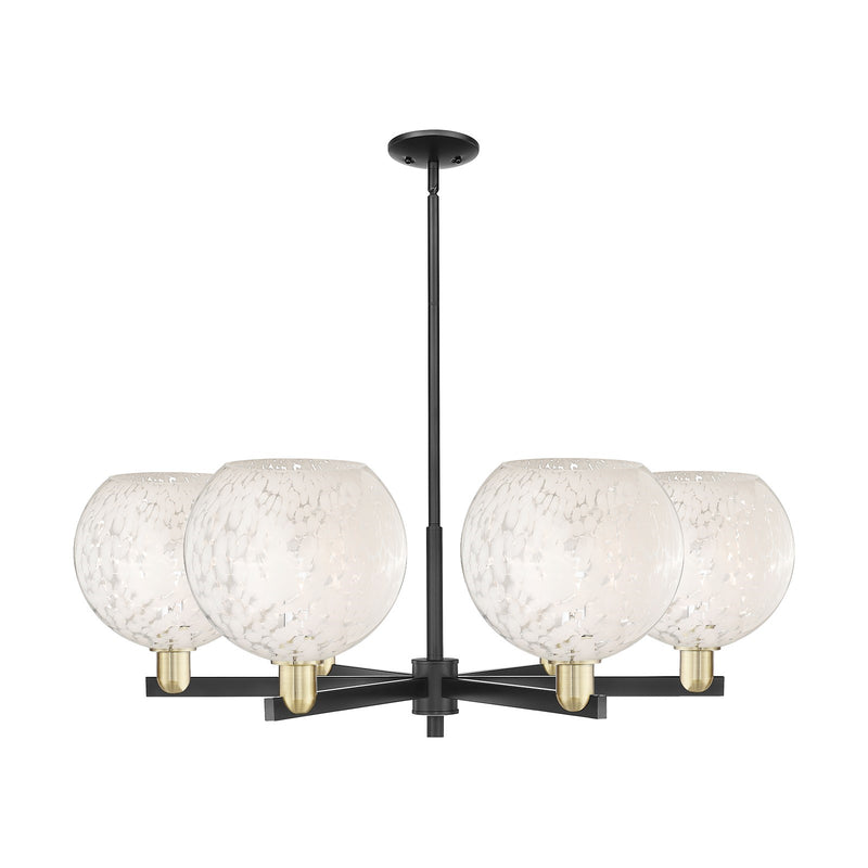 Innovations Lighting Arcadia 40in 6-Light Chandelier | Industrial Black Antique Brass and White Mouchette Glass | Dining | Model 716-6CR-BAB-G1216-10WM