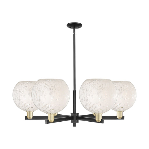 Innovations Lighting Arcadia 40in 6-Light Chandelier | Industrial Black Antique Brass and White Mouchette Glass | Dining | Model 716-6CR-BAB-G1216-10WM