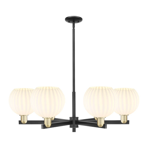 Innovations Lighting White Venetian 38in 6-Light Chandelier | Industrial Black Antique Brass and White Venetian Glass | Damp | Model 716-6CR-BAB-G1217-8WV