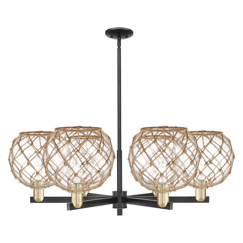 Innovations Farmhouse Rope 40in 6-Light Chandelier | Industrial Black Antique Brass and Clear Glass with Rope | Kitchen | Model 716-6CR-BAB-G122-10RB