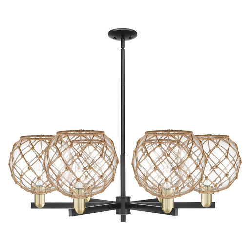Innovations Farmhouse Rope 40in 6-Light Chandelier | Industrial Black Antique Brass and Clear Glass with Rope | Kitchen | Model 716-6CR-BAB-G122-10RB