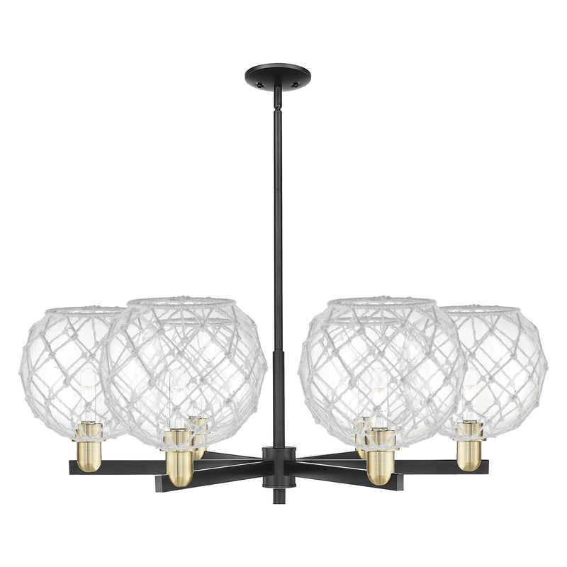 Innovations Farmhouse Rope 40in 6-Light Chandelier | Industrial Black Antique Brass and Clear Glass with White Rope | Dining | Model 716-6CR-BAB-G122-10RW