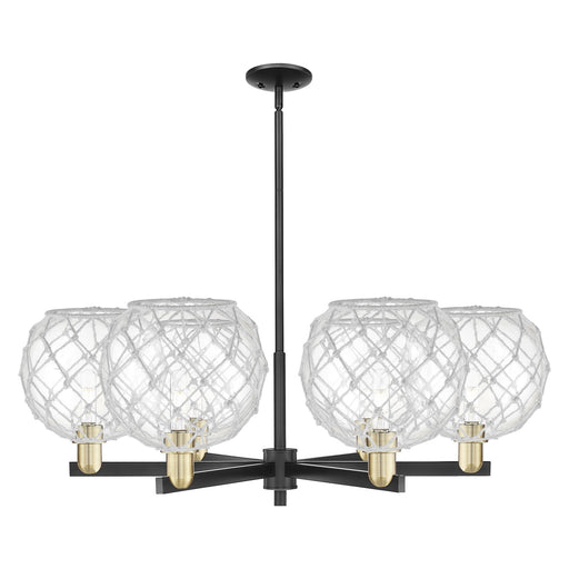 Innovations Farmhouse Rope 40in 6-Light Chandelier | Industrial Black Antique Brass and Clear Glass with White Rope | Dining | Model 716-6CR-BAB-G122-10RW