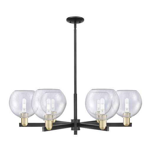 Innovations Athens 38in 6-Light Chandelier | Industrial Black Antique Brass and Seedy Glass | Dining Room & Living Room | Model 716-6CR-BAB-G124-8