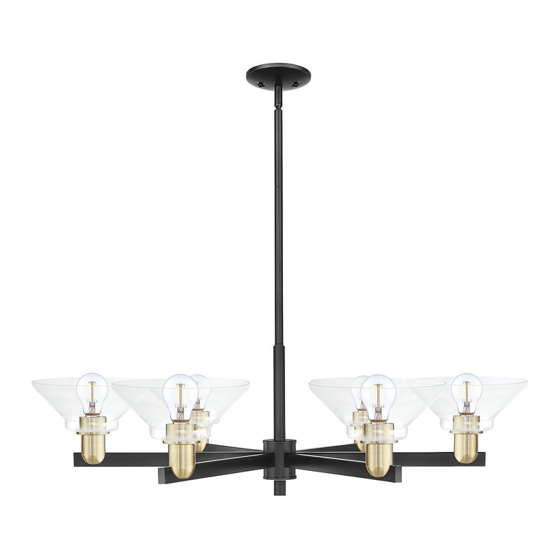 Innovations Orwell 38in 6-Light Chandelier | Industrial Black Antique Brass Steel and Clear Glass | Dining Room & Living Room | Model 716-6CR-BAB-G132