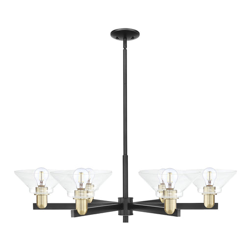Innovations Orwell 38in 6-Light Chandelier | Industrial Black Antique Brass Steel and Clear Glass | Dining Room & Living Room | Model 716-6CR-BAB-G132