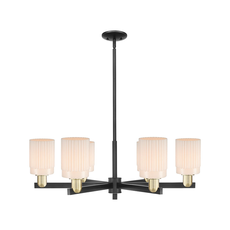 Innovations Hadley 34in 6-Light Chandelier | Industrial Black Antique Brass and Matte White Glass | Kitchen Island & Dining Room | Model 716-6CR-BAB-G341
