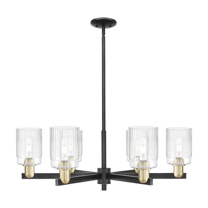 Innovations Hadley 34in 6-Light Chandelier | Industrial Black Antique Brass Steel and Clear Ribbed Glass | Dining Room & Living | Model 716-6CR-BAB-G342