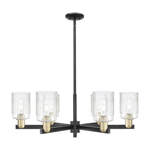 Innovations Hadley 34in 6-Light Chandelier | Industrial Black Antique Brass Steel and Clear Ribbed Glass | Dining Room & Living | Model 716-6CR-BAB-G342