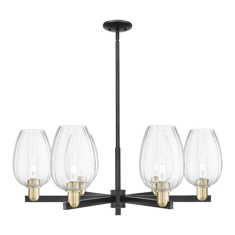 Innovations Preston Flute 36in 6-Light Chandelier | Industrial Black Antique Brass Steel and Clear Glass | Kitchen Island & | Model 716-6CR-BAB-G457-6CL