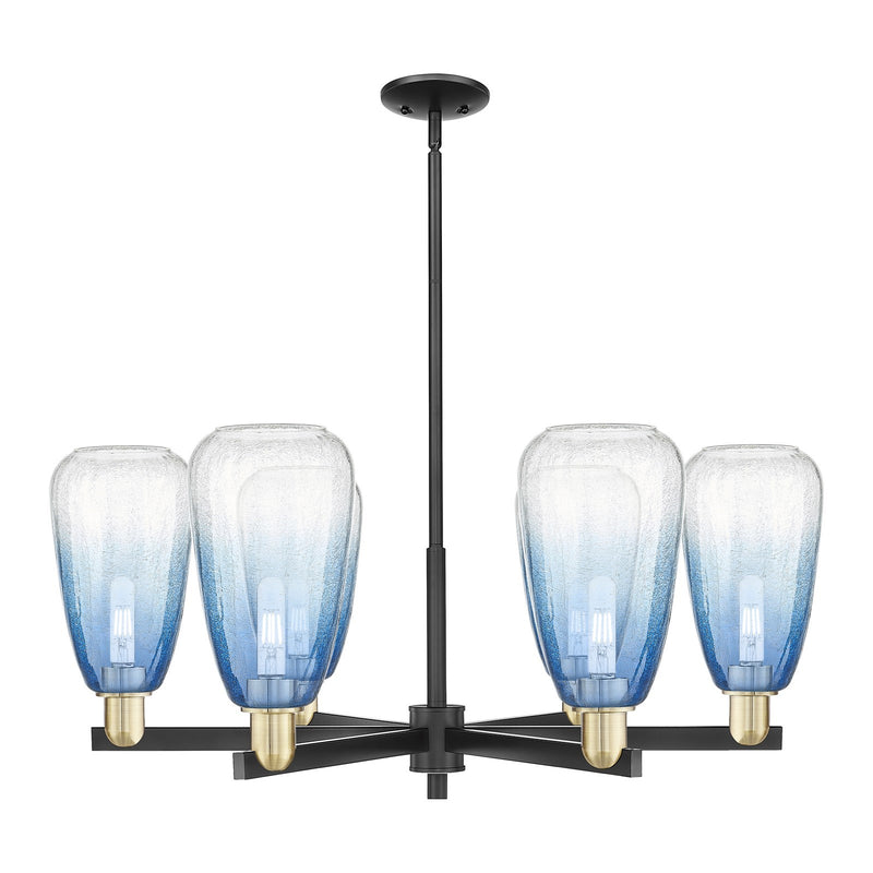 Innovations Brookhaven Almond 36in 6-Light Chandelier | Industrial Black Antique Brass and Sapphire Blue Glass | Kitchen | Model 716-6CR-BAB-G480-6SB