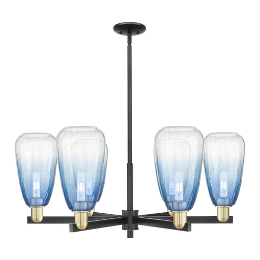 Innovations Brookhaven Almond 36in 6-Light Chandelier | Industrial Black Antique Brass and Sapphire Blue Glass | Kitchen | Model 716-6CR-BAB-G480-6SB