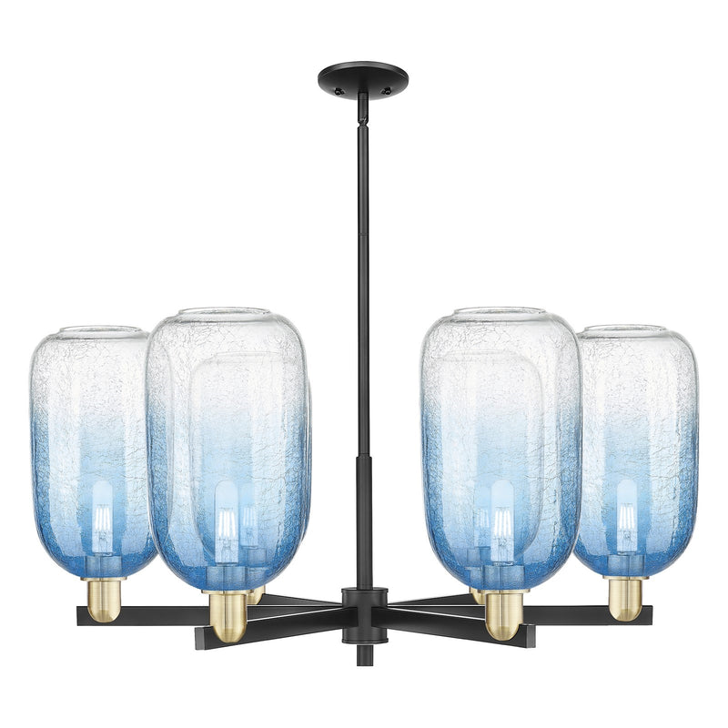 Innovations Brookhaven Cloche 37in 6-Light Chandelier | Industrial Black Antique Brass and Sapphire Blue Glass | Dining Room | Model 716-6CR-BAB-G482-7SB