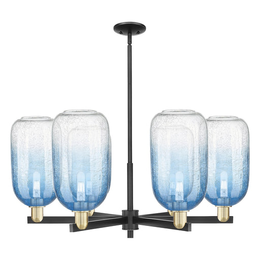 Innovations Brookhaven Cloche 37in 6-Light Chandelier | Industrial Black Antique Brass and Sapphire Blue Glass | Dining Room | Model 716-6CR-BAB-G482-7SB