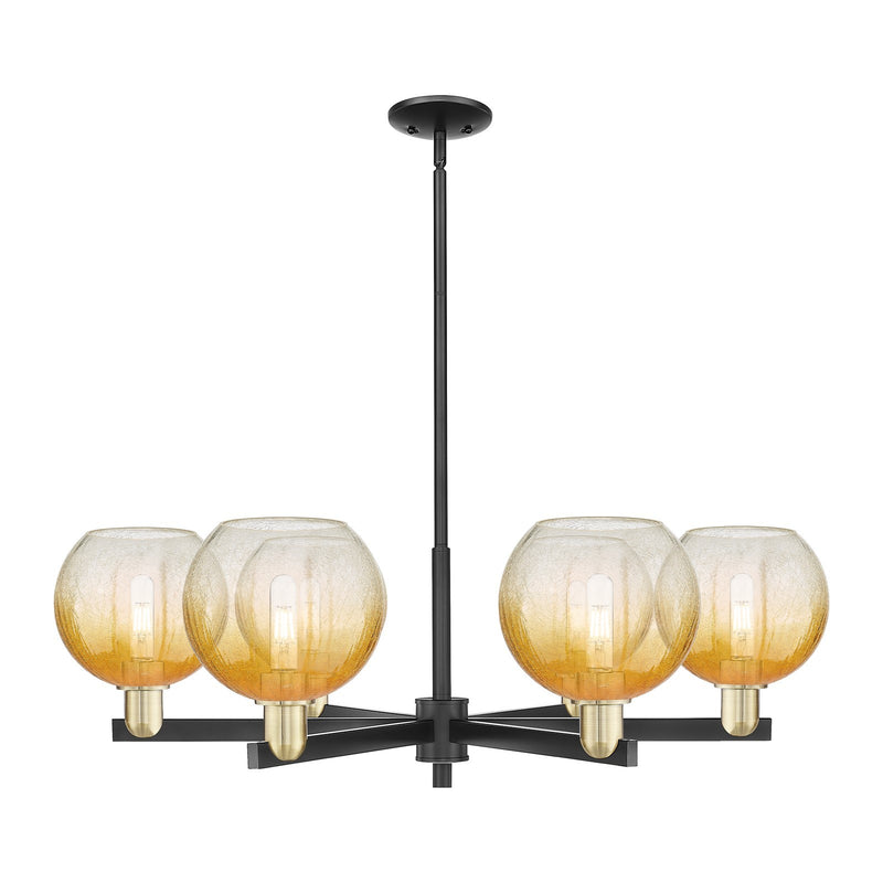 Innovations Brookhaven Globe 24in 6-Light Chandelier | Industrial Black Antique Brass and Amber Glass | Dining Room & Living | Model 716-6CR-BAB-G483-8AM