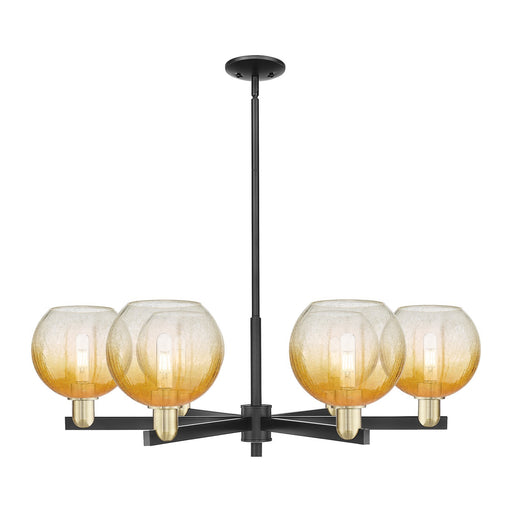 Innovations Brookhaven Globe 24in 6-Light Chandelier | Industrial Black Antique Brass and Amber Glass | Dining Room & Living | Model 716-6CR-BAB-G483-8AM