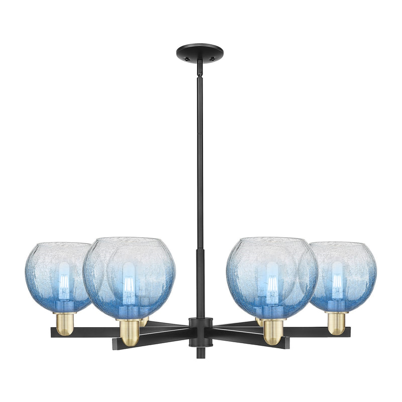 Innovations Brookhaven Globe 37.75in 6-Light Chandelier | Industrial Black Antique Brass Steel and Sapphire Blue Glass | Model 716-6CR-BAB-G483-8SB