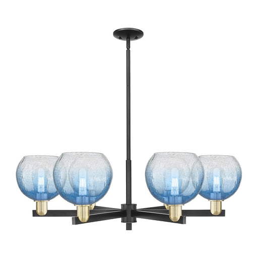 Innovations Brookhaven Globe 37.75in 6-Light Chandelier | Industrial Black Antique Brass Steel and Sapphire Blue Glass | Model 716-6CR-BAB-G483-8SB