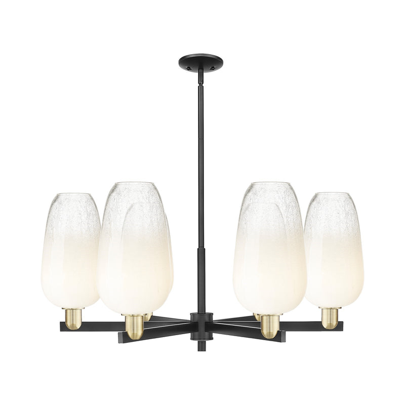 Innovations Brookhaven Flute 37in 6-Light Chandelier | Industrial Black Antique Brass Steel and Opal Glass | Dining Room & | Model 716-6CR-BAB-G484-7OP