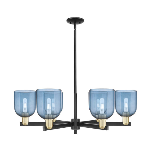 Innovations Bella 35in 6-Light Chandelier | Industrial Black Antique Brass and Blue Glass | Kitchen Island & Dining Room | Model 716-6CR-BAB-G558-6BL