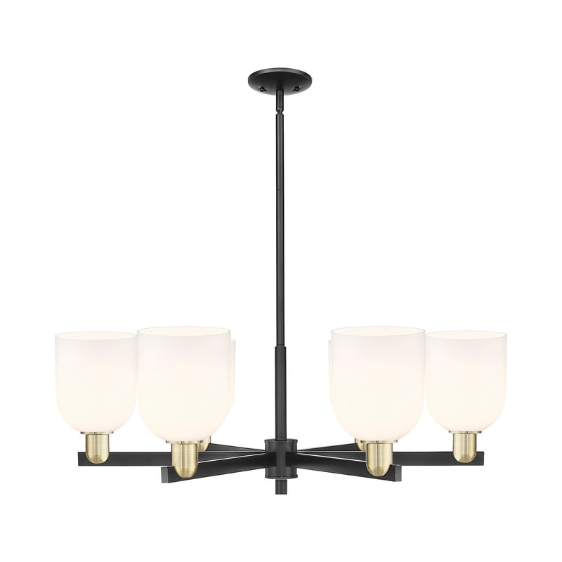 Innovations Bella 35in 6-Light Chandelier | Industrial Black Antique Brass and White Glass | Kitchen Island & Dining Room | Model 716-6CR-BAB-G558-6GWH