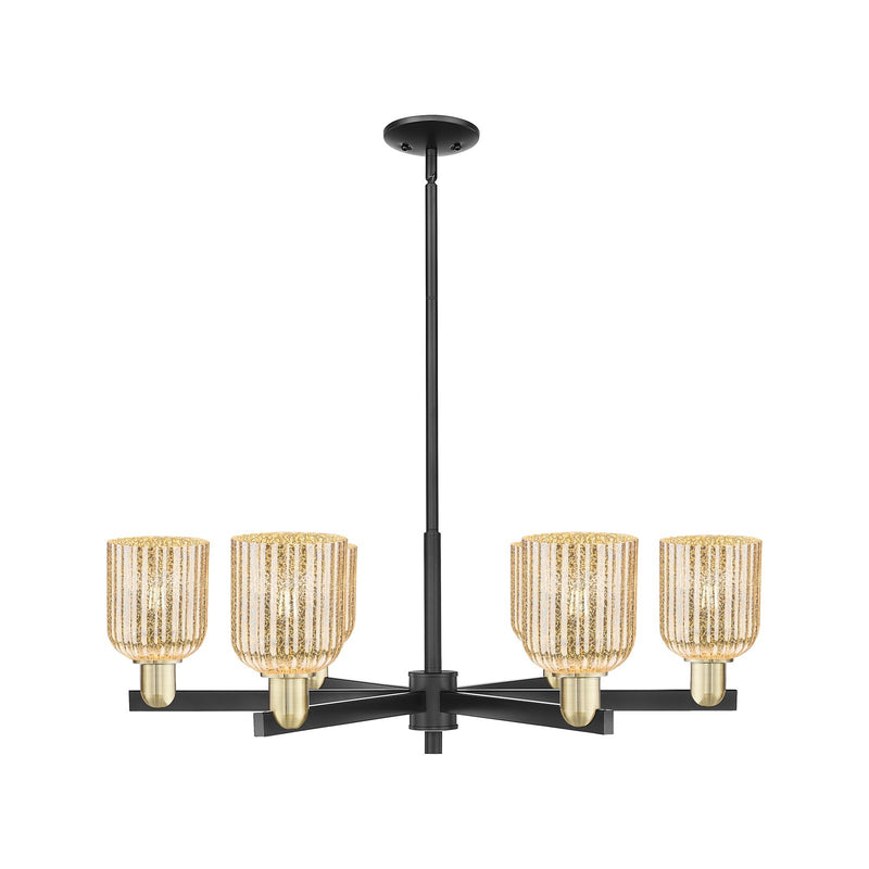 Innovations Bridal Veil 35in 6-Light Chandelier | Industrial Black Antique Brass Steel and Mercury Ribbed Glass | Dining Room | Model 716-6CR-BAB-G559-5ME