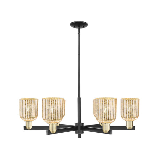 Innovations Bridal Veil 35in 6-Light Chandelier | Industrial Black Antique Brass Steel and Mercury Ribbed Glass | Dining Room | Model 716-6CR-BAB-G559-5ME