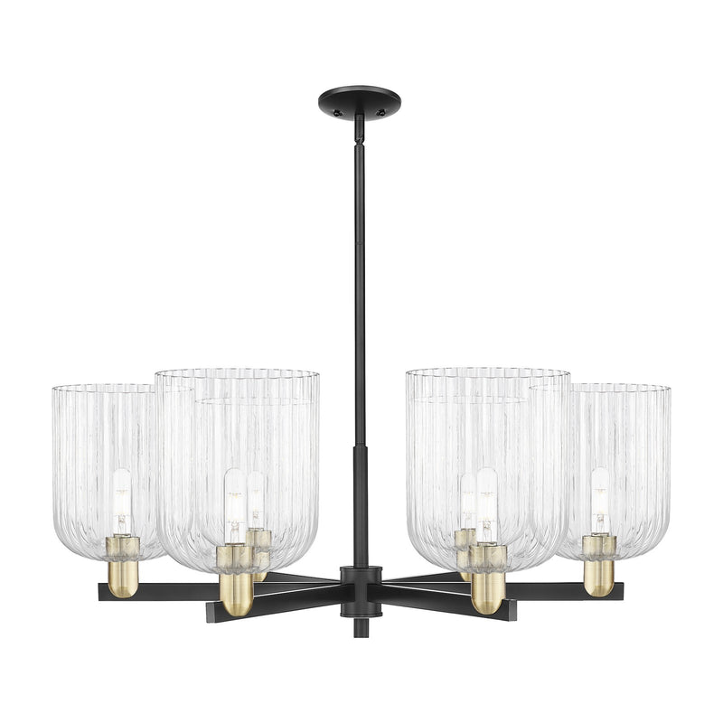 Innovations Bridal Veil 38in 6-Light Chandelier | Industrial Black Antique Brass Steel and Clear Ribbed Glass | Kitchen | Model 716-6CR-BAB-G559-8CL