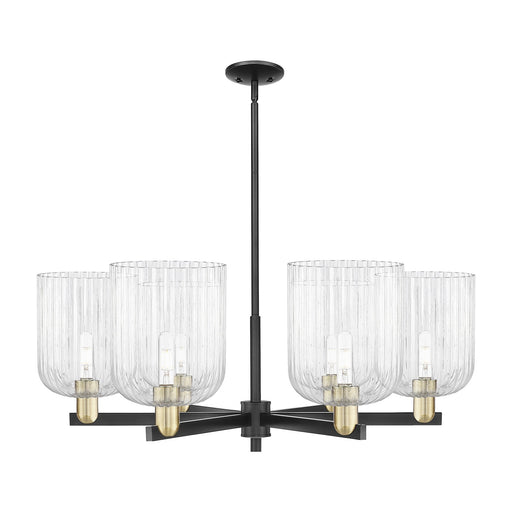 Innovations Bridal Veil 38in 6-Light Chandelier | Industrial Black Antique Brass Steel and Clear Ribbed Glass | Kitchen | Model 716-6CR-BAB-G559-8CL