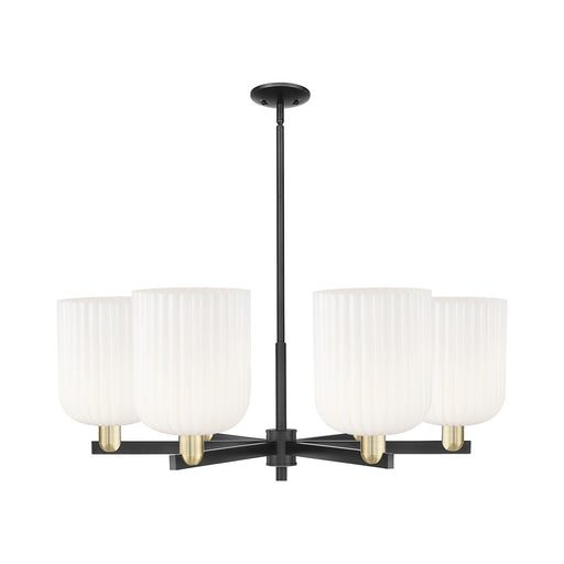 Innovations Bridal Veil 38in 6-Light Chandelier | Industrial Black Antique Brass and Gloss White Ribbed Glass | Kitchen | Model 716-6CR-BAB-G559-8GWH