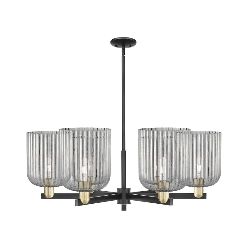 Innovations Bridal Veil 38in 6-Light Chandelier | Industrial Black Antique Brass Steel and Light Smoke Ribbed Glass | Kitchen | Model 716-6CR-BAB-G559-8SM