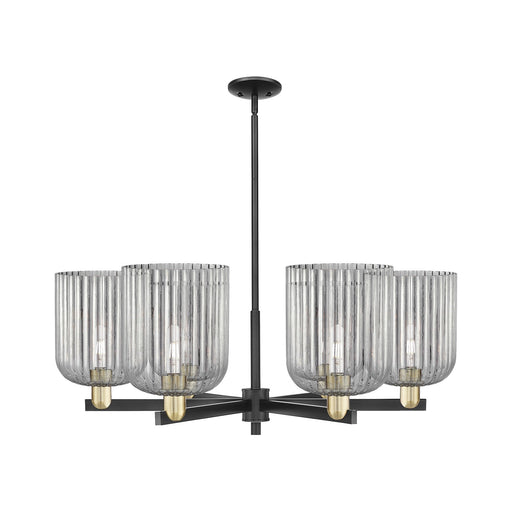 Innovations Bridal Veil 38in 6-Light Chandelier | Industrial Black Antique Brass Steel and Light Smoke Ribbed Glass | Kitchen | Model 716-6CR-BAB-G559-8SM