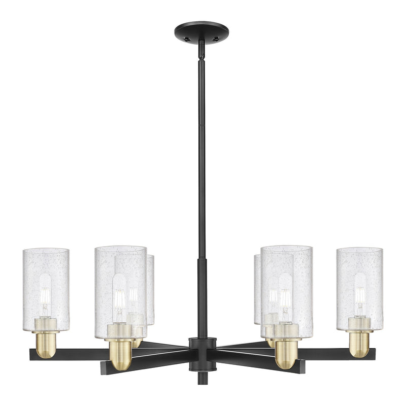 Innovations Clymer 34in 6-Light Chandelier | Industrial Black Antique Brass Steel and Seedy Glass | Dining Room & Living Room | Model 716-6CR-BAB-G804