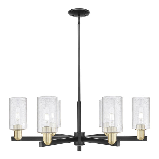 Innovations Clymer 34in 6-Light Chandelier | Industrial Black Antique Brass Steel and Seedy Glass | Dining Room & Living Room | Model 716-6CR-BAB-G804