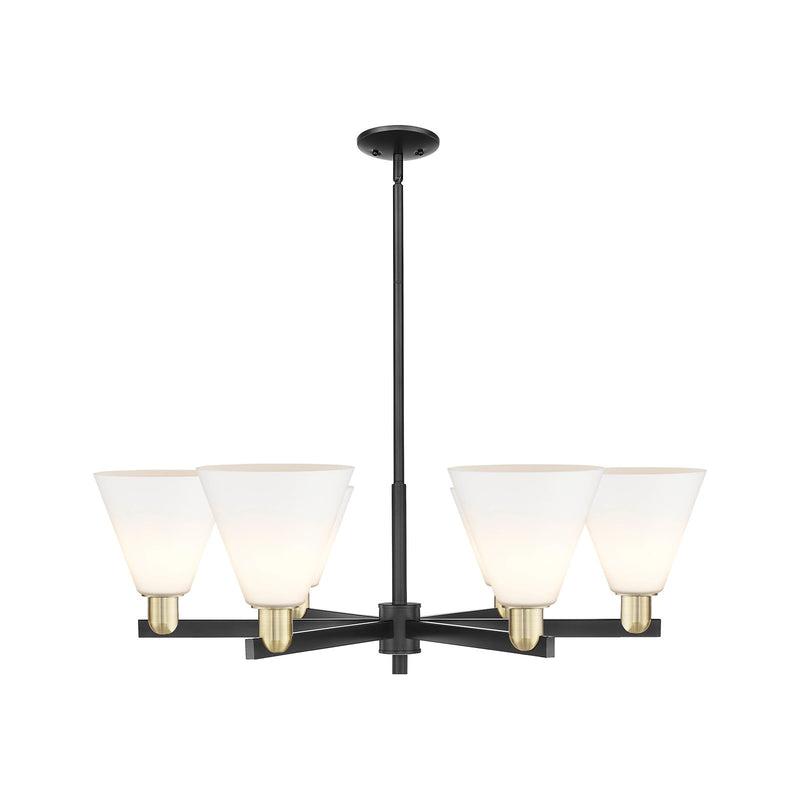 Innovations Berkshire Glass 38in 6-Light Chandelier | Industrial Black Antique Brass Steel and Matte White Glass | Kitchen | Model 716-6CR-BAB-GBC-81