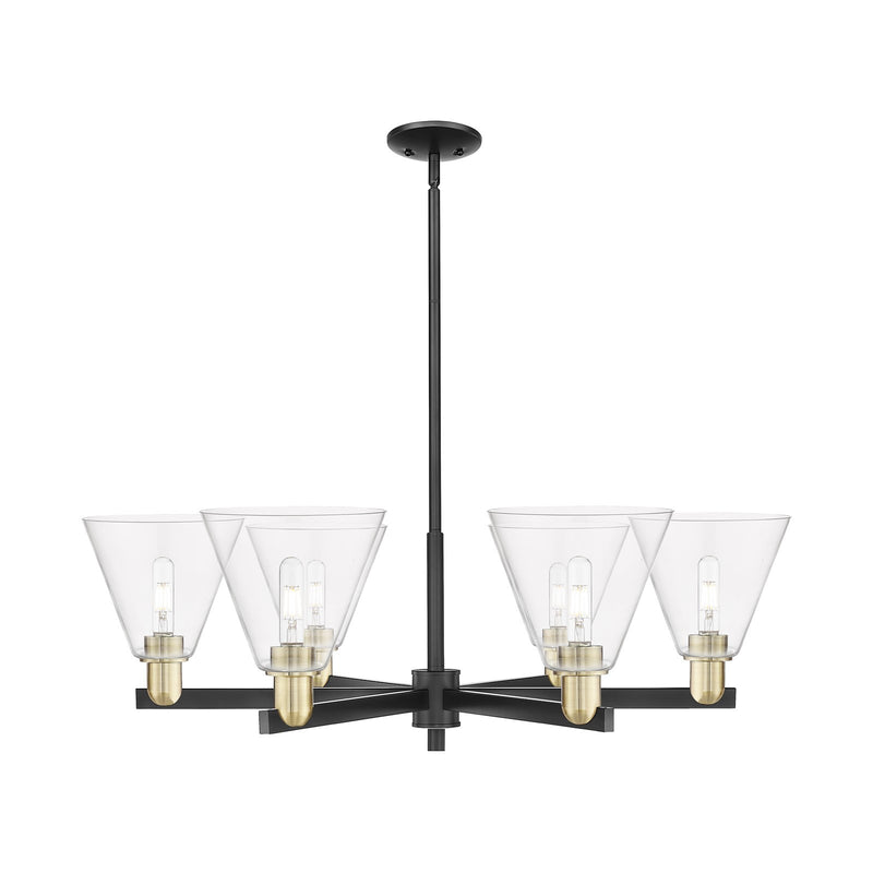 Innovations Berkshire Glass 38in 6-Light Chandelier | Industrial Black Antique Brass Steel and Clear Glass | Dining Room & | Model 716-6CR-BAB-GBC-82