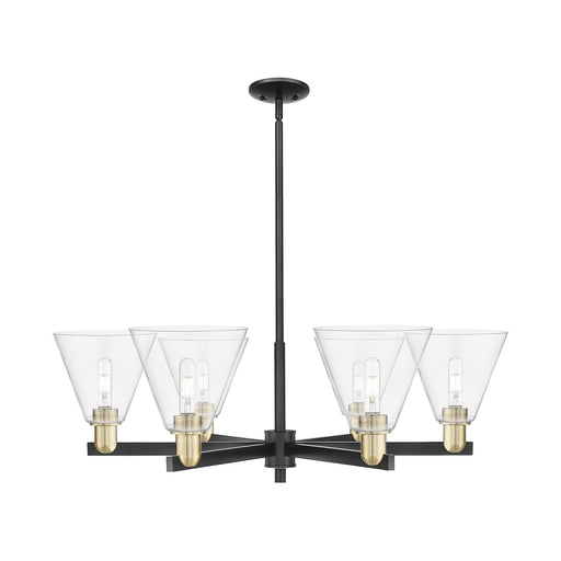 Innovations Berkshire Glass 38in 6-Light Chandelier | Industrial Black Antique Brass Steel and Clear Glass | Dining Room & | Model 716-6CR-BAB-GBC-82
