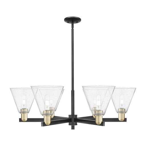 Innovations Berkshire Glass 38in 6-Light Chandelier | Industrial Black Antique Brass and Seedy Glass | Dining Room & Living | Model 716-6CR-BAB-GBC-84