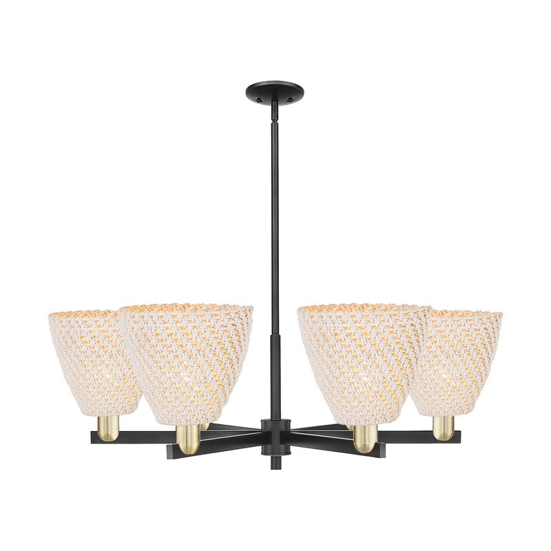 Innovations Bristol Natural 39in 6-Light Chandelier | Industrial Black Antique Brass Steel and Natural Fiber Dome Shade | Model 716-6CR-BAB-NBD-9-NAT