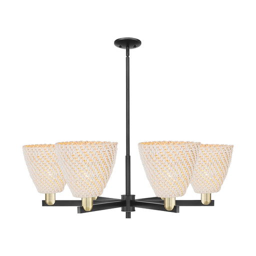 Innovations Bristol Natural 39in 6-Light Chandelier | Industrial Black Antique Brass Steel and Natural Fiber Dome Shade | Model 716-6CR-BAB-NBD-9-NAT