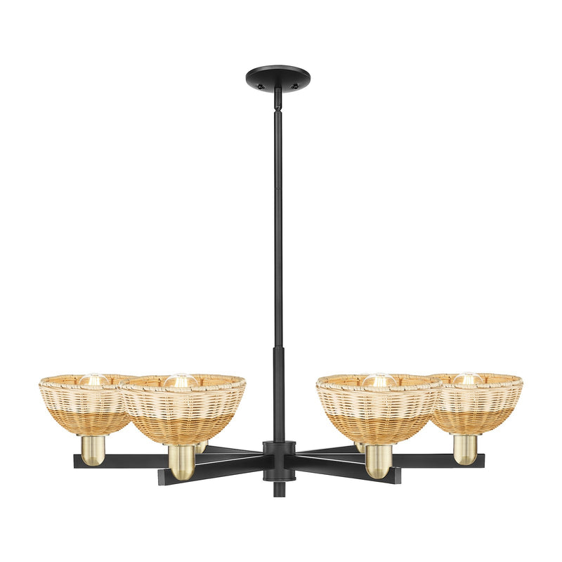Innovations Natural Ballston Dome 37in 6-Light Chandelier | Farmhouse Black Antique Brass and Natural Fiber | Dining Room | Model 716-6CR-BAB-NBD2-75-NAT