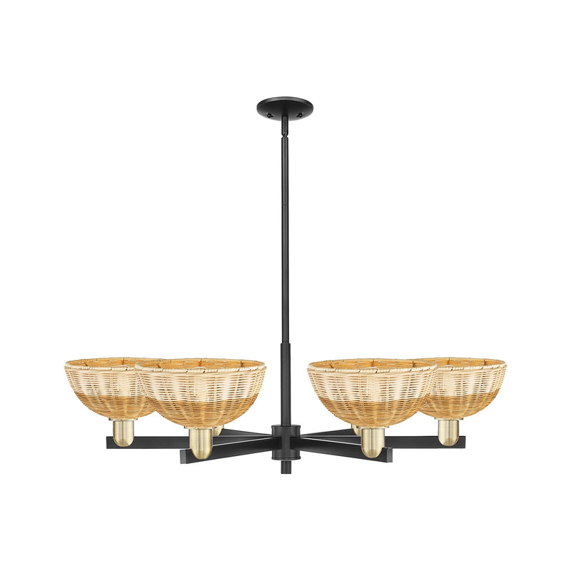 Innovations Lighting Bristol Natural II 39in 6-Light Chandelier | Industrial Black Antique Brass and Natural Fiber Shade | Model 716-6CR-BAB-NBD2-9-NAT