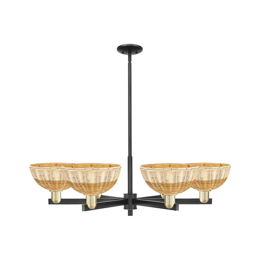 Innovations Lighting Bristol Natural II 39in 6-Light Chandelier | Industrial Black Antique Brass and Natural Fiber Shade | Model 716-6CR-BAB-NBD2-9-NAT