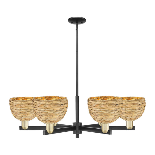 Innovations Arcadia 38in 6-Light Chandelier | Industrial Black Antique Brass and Natural Woven Rattan | Dining Room & Living | Model 716-6CR-BAB-RBD-8-NAT