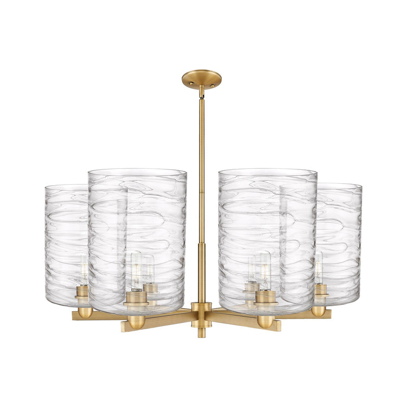 Innovations Cobbleskill 39in 6-Light Chandelier | Industrial Brushed Brass Steel and Deco Swirl Glass | Dining Room & Living | Model 716-6CR-BB-G1113-L