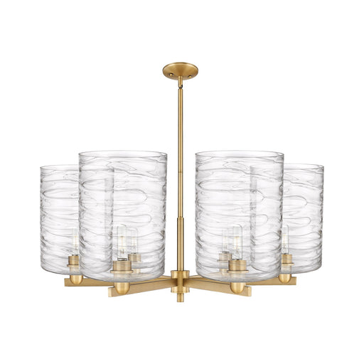 Innovations Cobbleskill 39in 6-Light Chandelier | Industrial Brushed Brass Steel and Deco Swirl Glass | Dining Room & Living | Model 716-6CR-BB-G1113-L