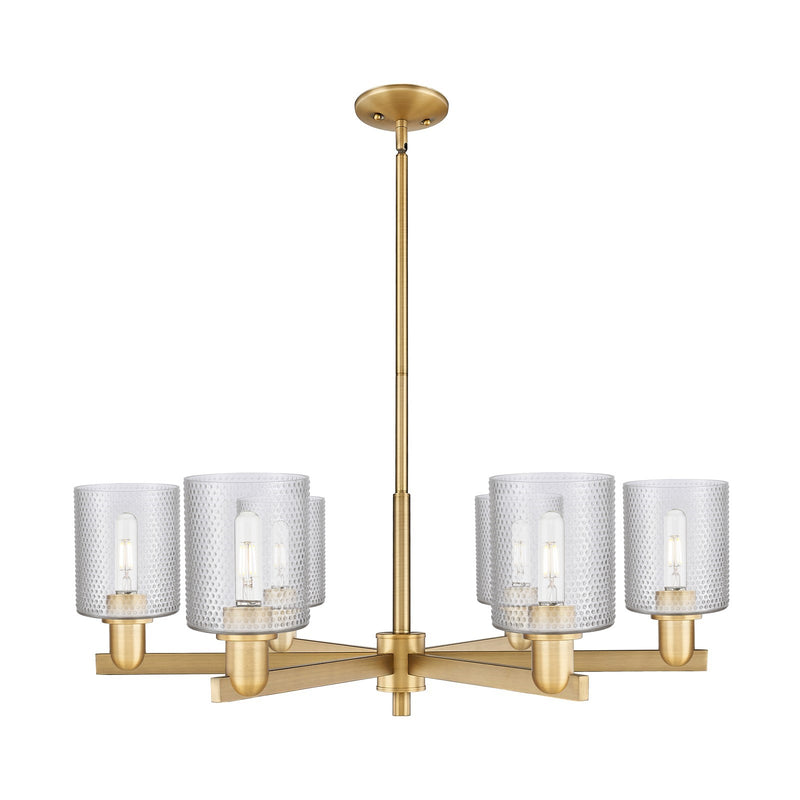 Innovations Cobbleskill 35in 6-Light Chandelier | Industrial Brushed Brass Steel and Clear Glass | Kitchen Island & Dining Room | Model 716-6CR-BB-G112