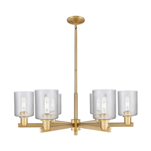 Innovations Cobbleskill 35in 6-Light Chandelier | Industrial Brushed Brass Steel and Clear Glass | Kitchen Island & Dining Room | Model 716-6CR-BB-G112