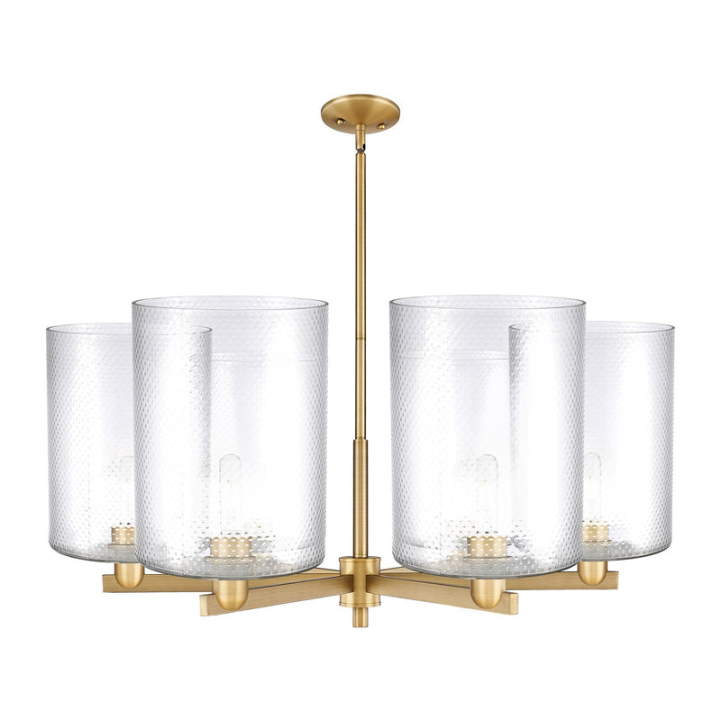 Innovations Cobbleskill 39in 6-Light Chandelier | Industrial Brushed Brass Steel and Clear Glass | Kitchen Island & Dining Room | Model 716-6CR-BB-G112-L