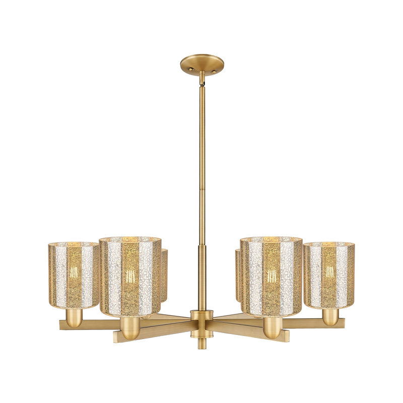 Innovations Cobbleskill 35in 6-Light Chandelier | Industrial Brushed Brass Steel and Mercury Glass | Dining Room & Living Room | Model 716-6CR-BB-G116